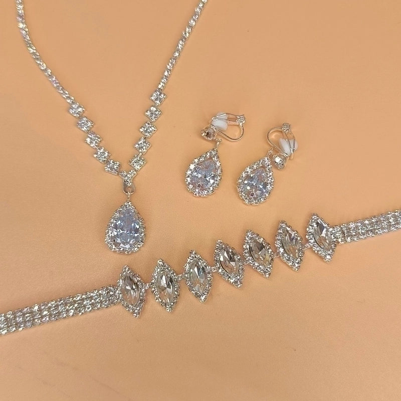 Minimalist Solid Color Artificial Crystal Copper Inlay Zircon Earrings Necklace