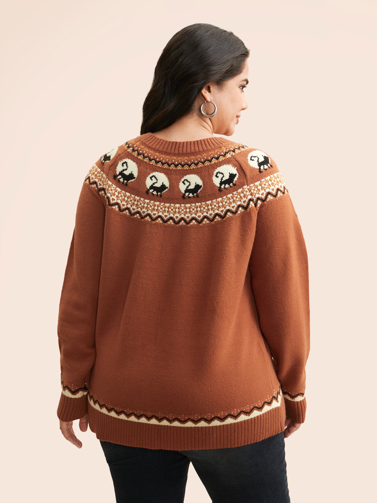 Supersoft Essentials Wicked Cat Fair Isle Yoke Printed Pullover