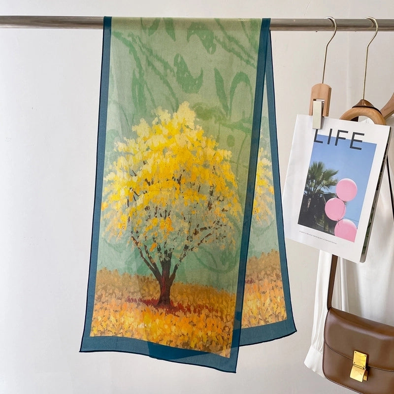 Women's Elegant Minimalist Color Block Silk Printing Silk Scarf