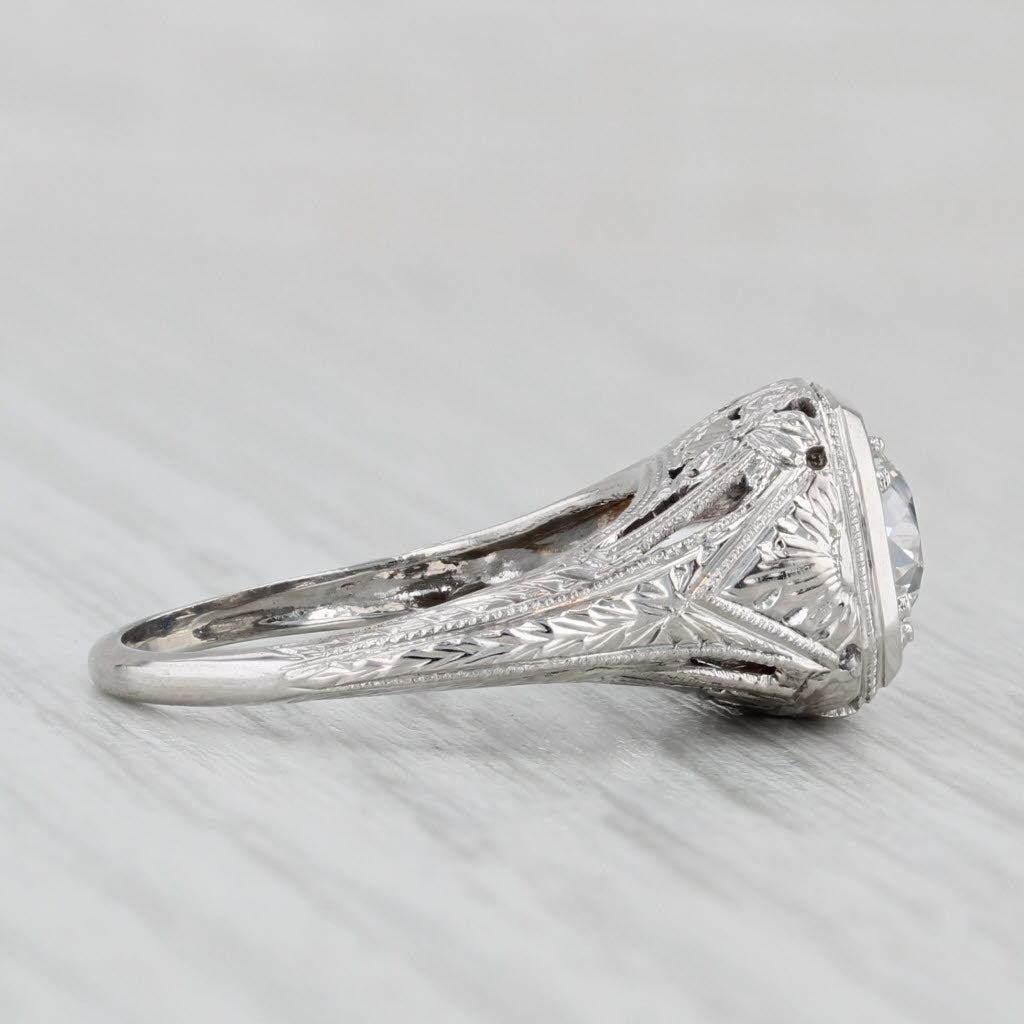 Art Deco 1.08ct Old European Diamond Engagement Ring 18k Gold Floral Sz 5.25 GIA