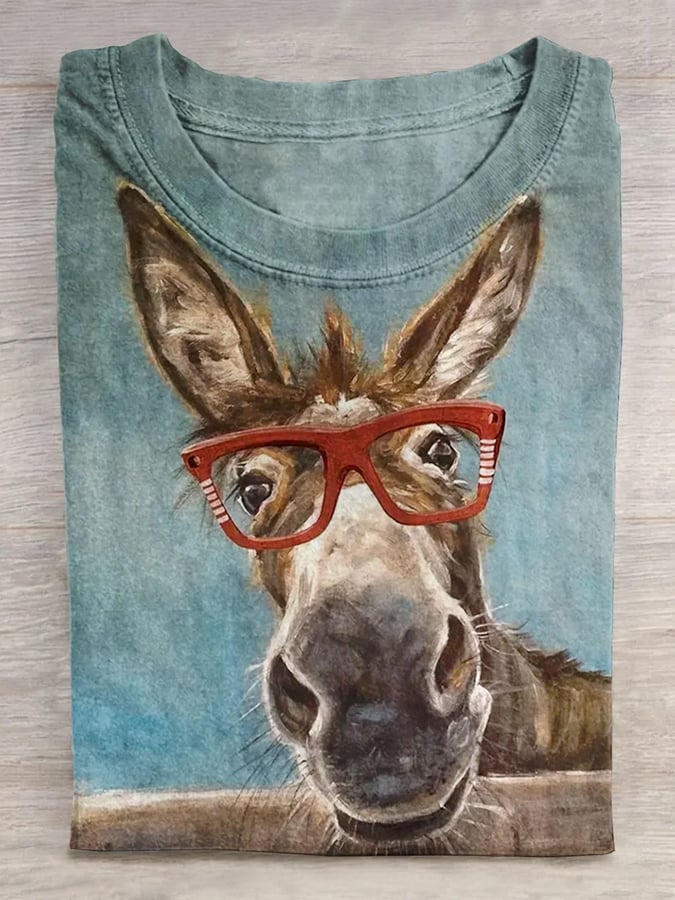Women's Cute Funny Donkey Art Print T-Shirt