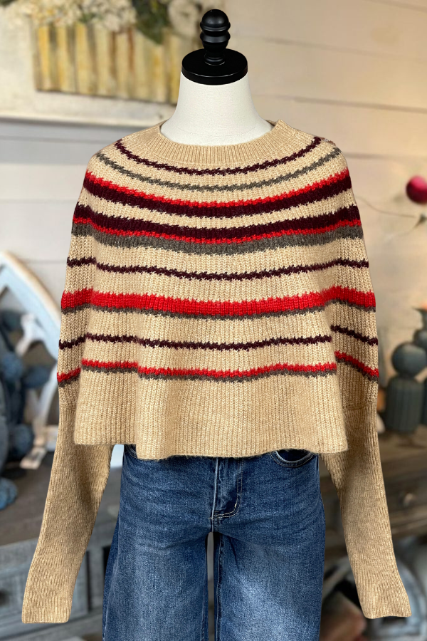 Striped Chunky Knit Crewneck Sweater