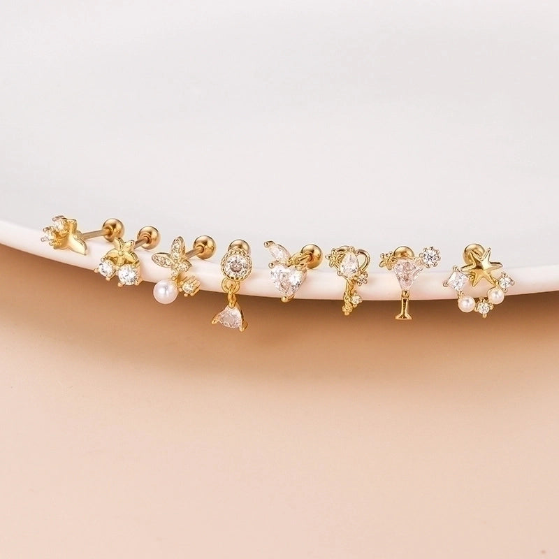 1 Piece Ear Cartilage Rings & Studs Fashion Flower 316L Stainless Steel  Copper Plating Inlay Pearl Zircon