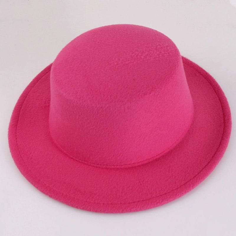 Flat Top Hat Couple Men And Women Gentleman Hat Women's Autumn And Winter Large Flat Brim Woolen Jazz Hat