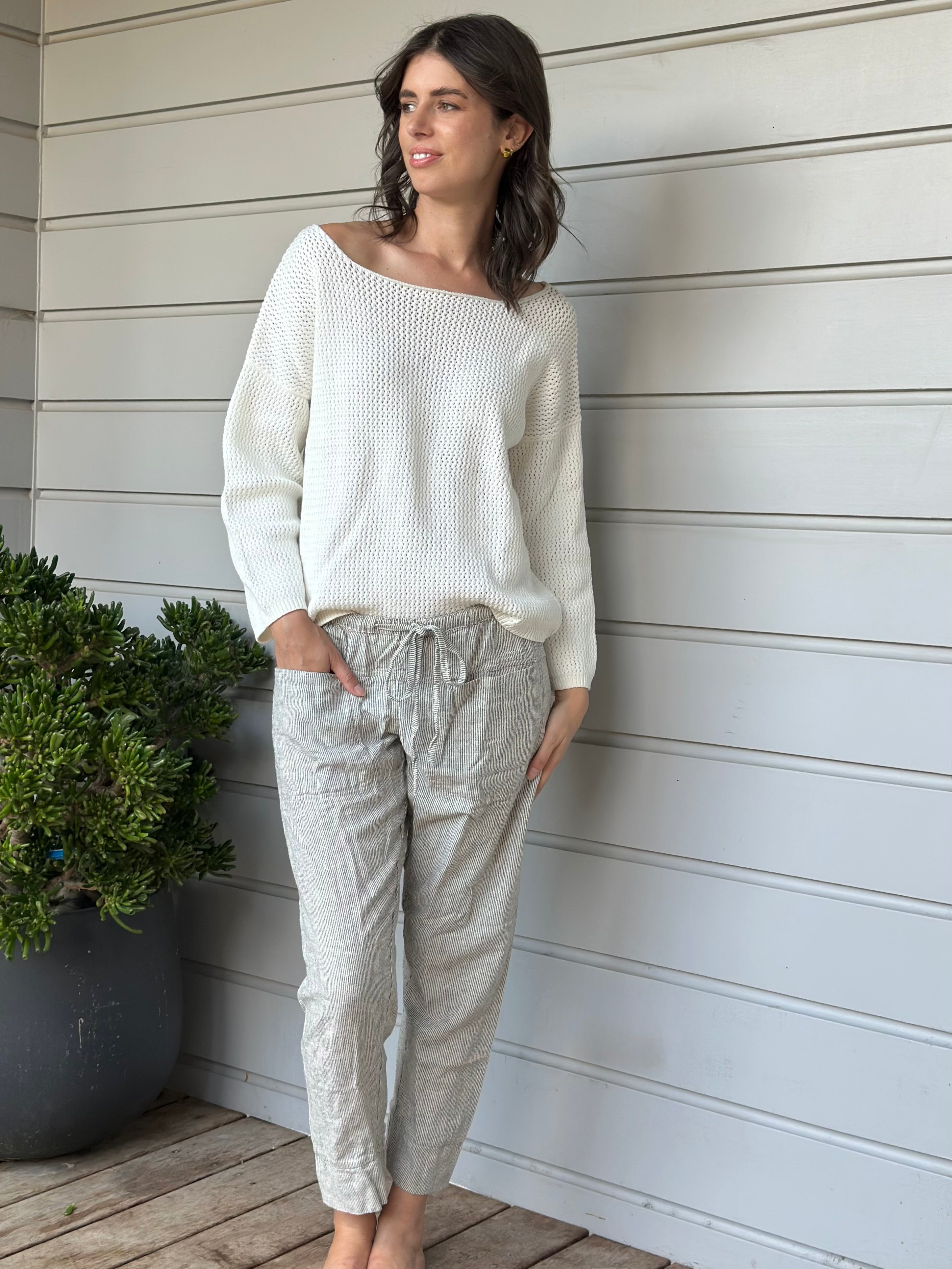 darcy pants - fine grey stripe linen