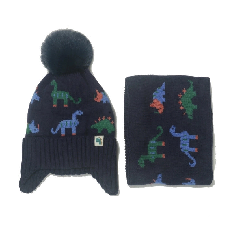Men's Cute Dinosaur Acrylic Scarf Hat 1 Set