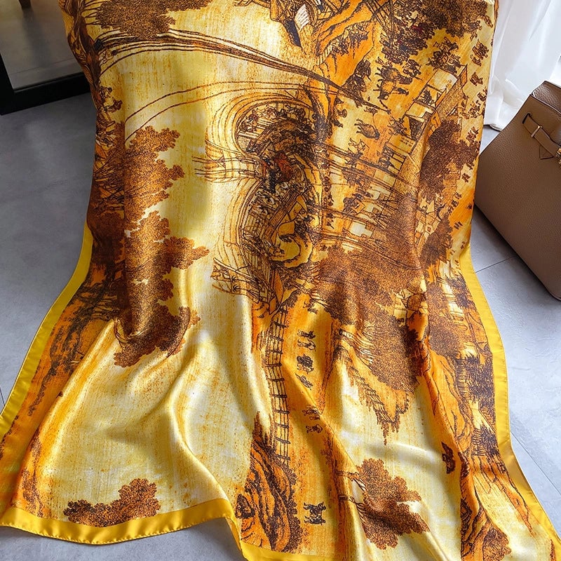 Women's Casual Elegant Printing Rose Satin Printing And Dyeing Printing Floral Silk Scarf Scarf