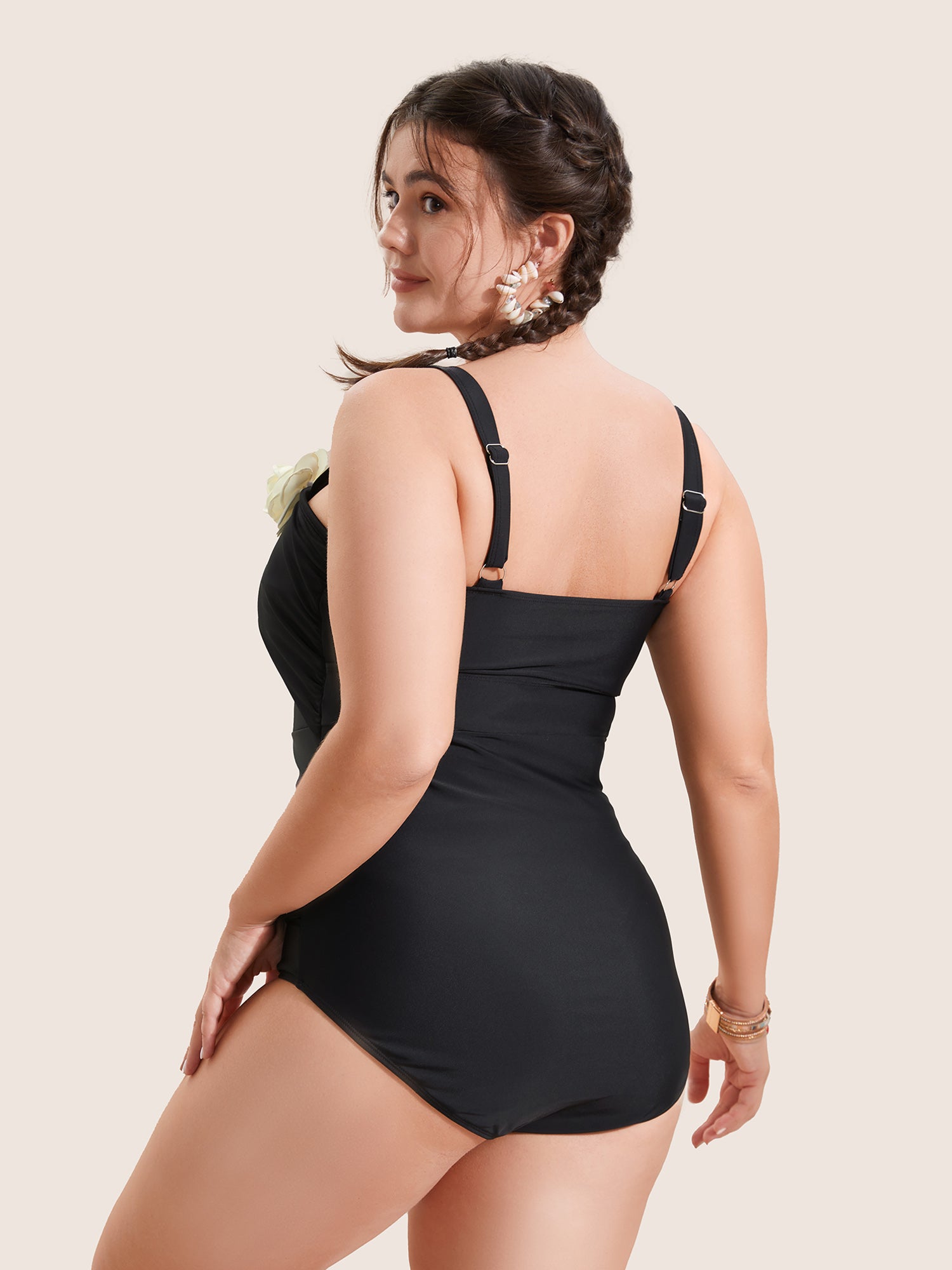 Stereo Flower Asymmetrical Ruched One Piece Swimsuit