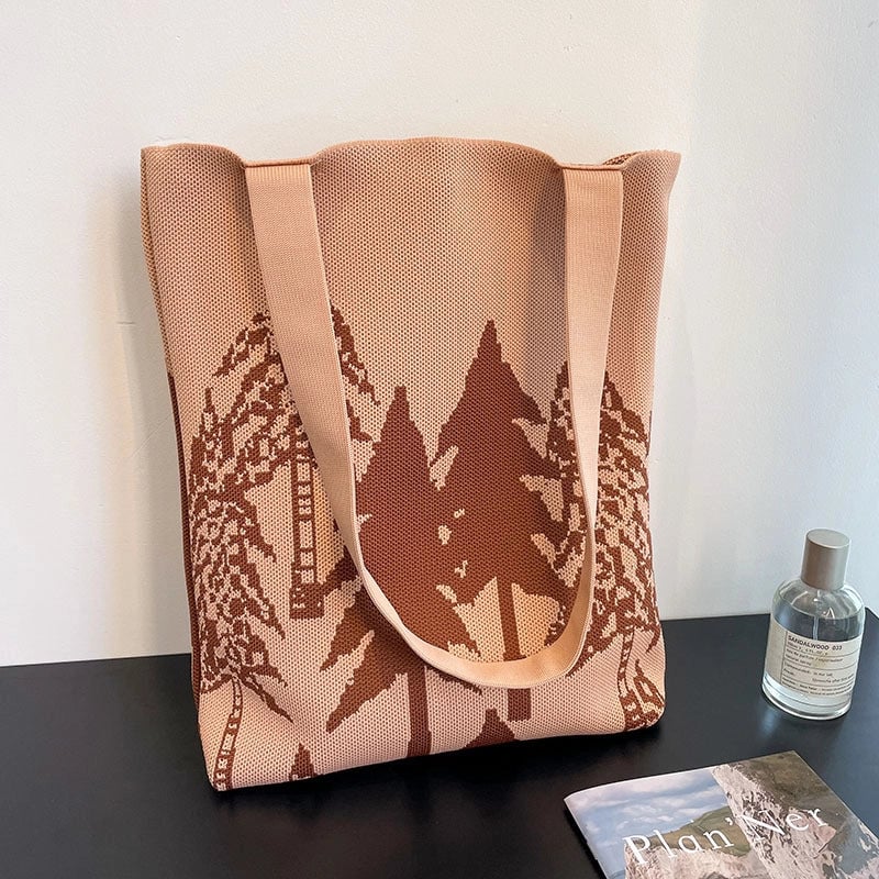 Women's Medium Knit Tree Vintage Style Open Shoulder Bag