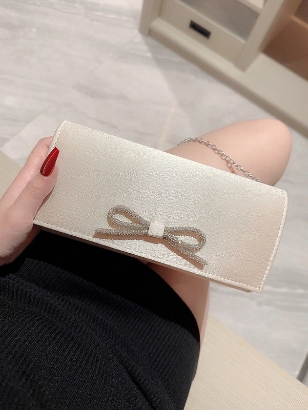 Apricot Green Black Polyester Solid Color Bow Knot Bowknot Evening Bags