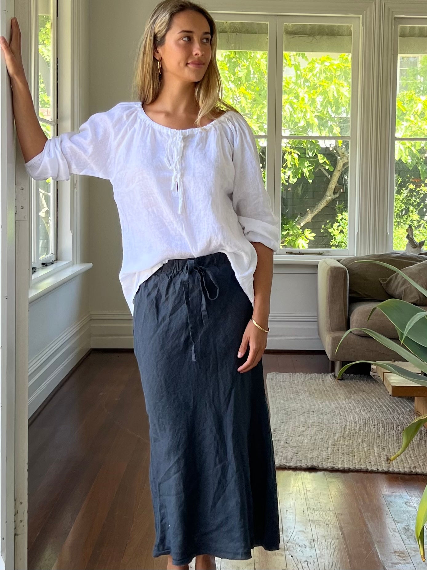 anthea skirt - charcoal linen
