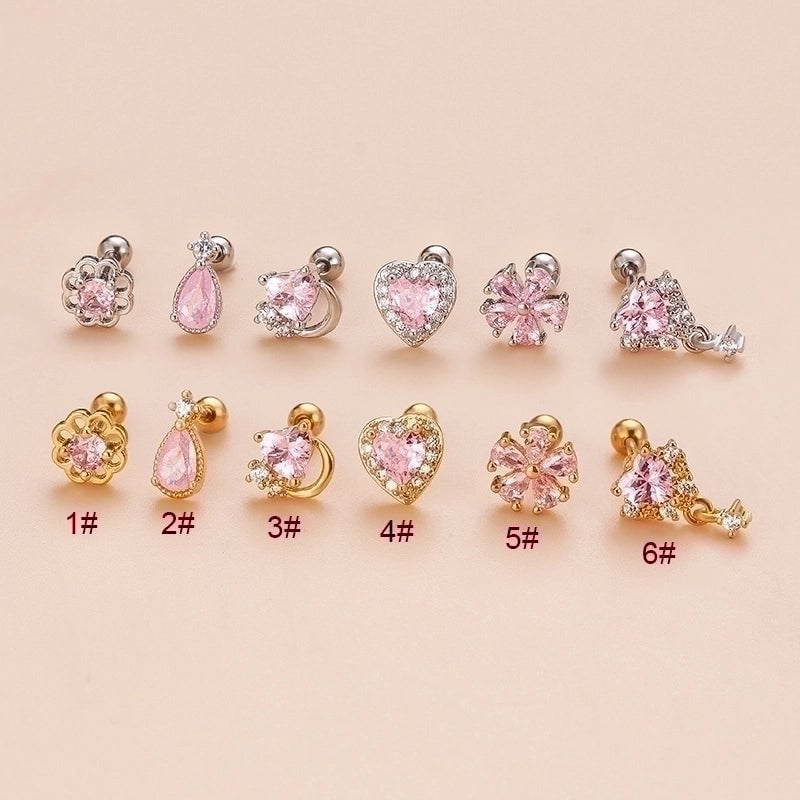 1 Piece Ear Cartilage Rings & Studs Sweet Heart Shape Flower 316L Stainless Steel  Copper Plating Zircon