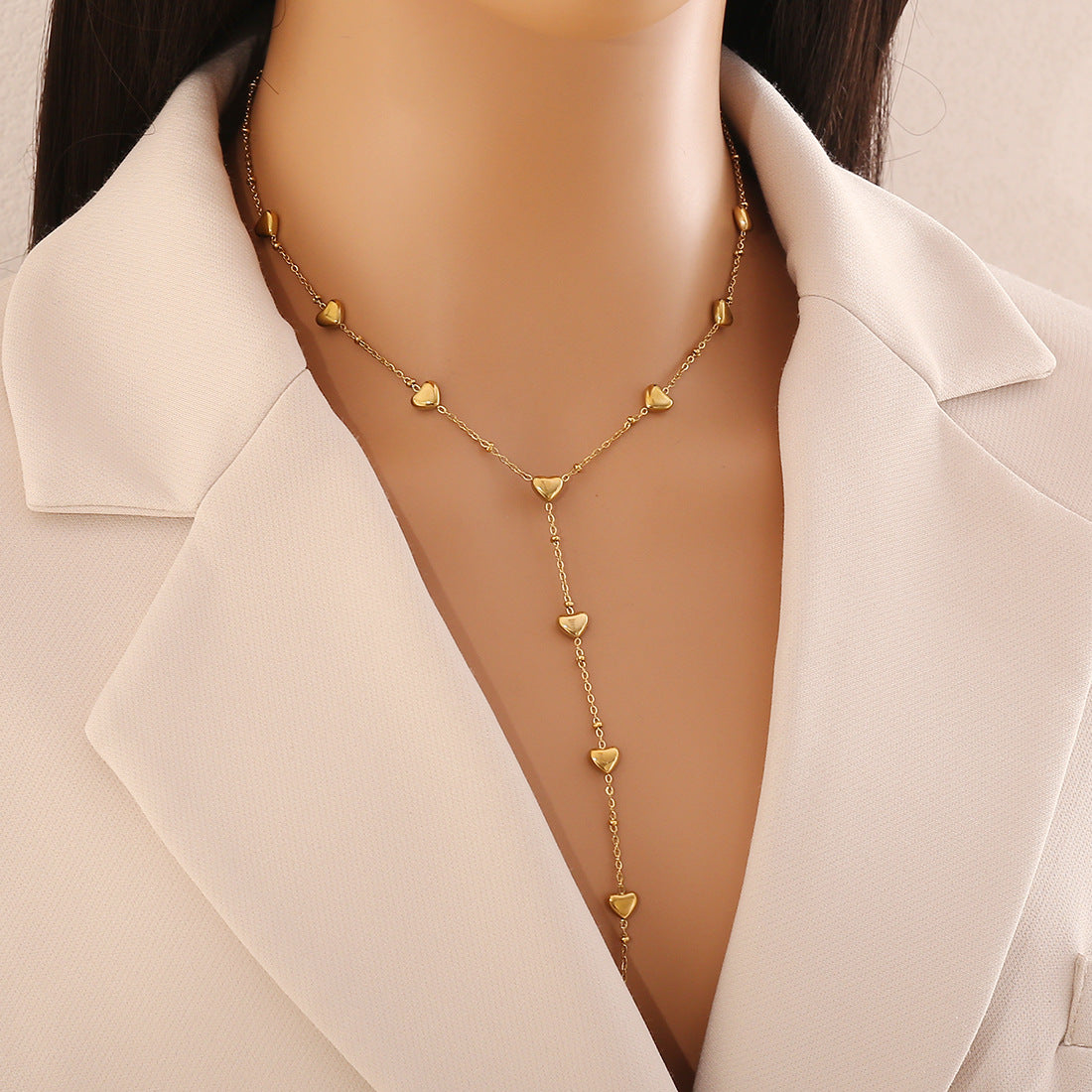 Fashionable Love Y-Shaped Necklace Cross Flower Stainless Steel Clavicle Chain N1459