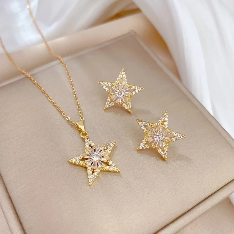 Copper Minimalist Plating Inlay Rhombus Bow Knot Zircon Jewelry Set