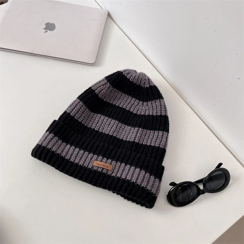 Women's Basic Lady Stripe Eaveless Wool Cap