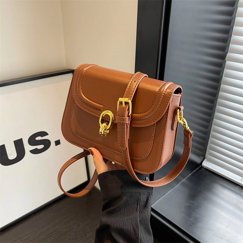 Women's Pu Leather Solid Color Classic Style Square Lock Clasp Shoulder Bag Crossbody Bag