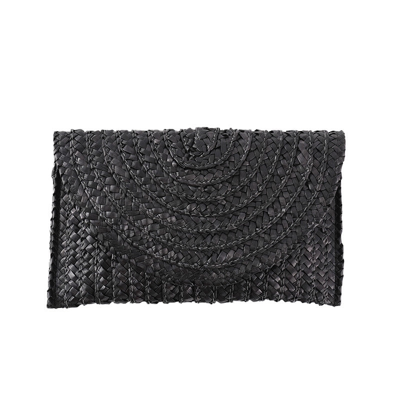 Navy Blue Black Rose Red Straw Rattan Solid Color Square Clutches