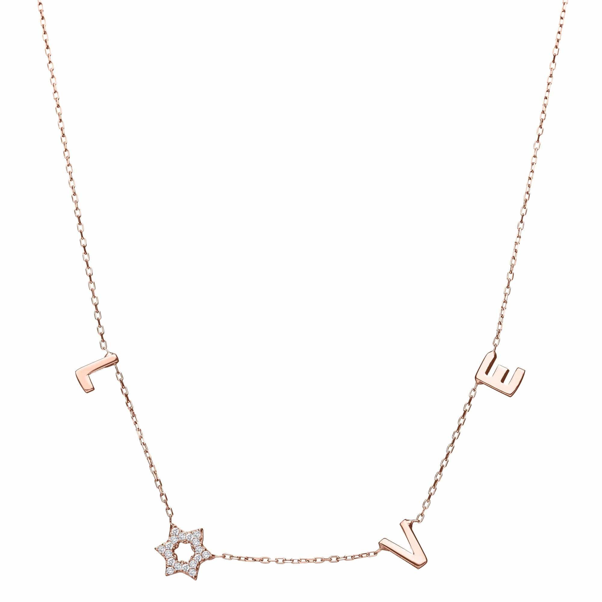 Love Necklace in 14k Gold with Diamond Star of David - White Gold. Gold or Rose Gold