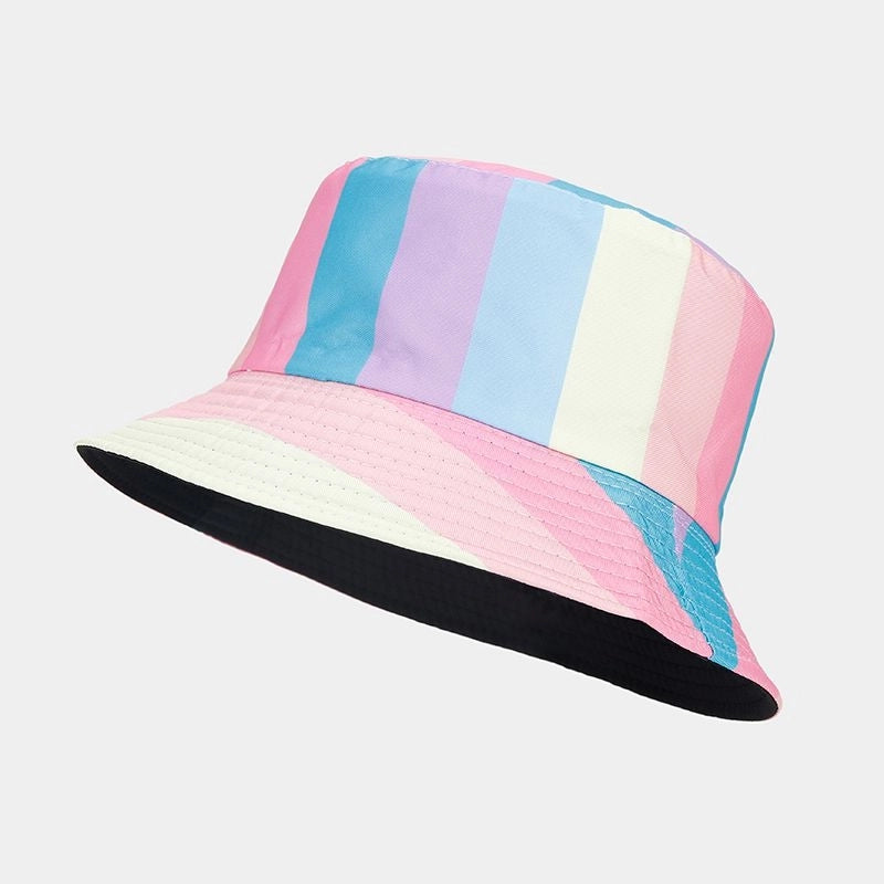 New Rainbow Pattern Double-sided Fisherman Hat Men's And Women's Fashion Internet Celebrity Outdoor Sunshade Hat Fashionable Basin Hat