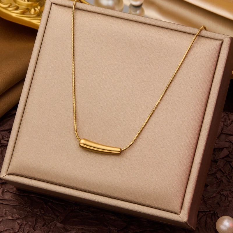 Elegant Minimalist Geometric Flower Bow Knot Titanium Steel Plating Pendant Necklace