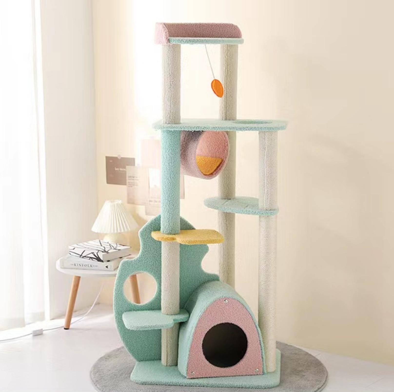 Dreamy Macaroon Party Cat Tree with Scratching Post and Nest