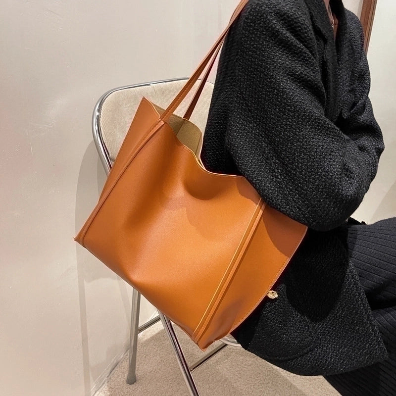 Medium Pu Leather Streetwear Tote Bag Fashion Weaving Simple Large-capacity Shoulder Bag