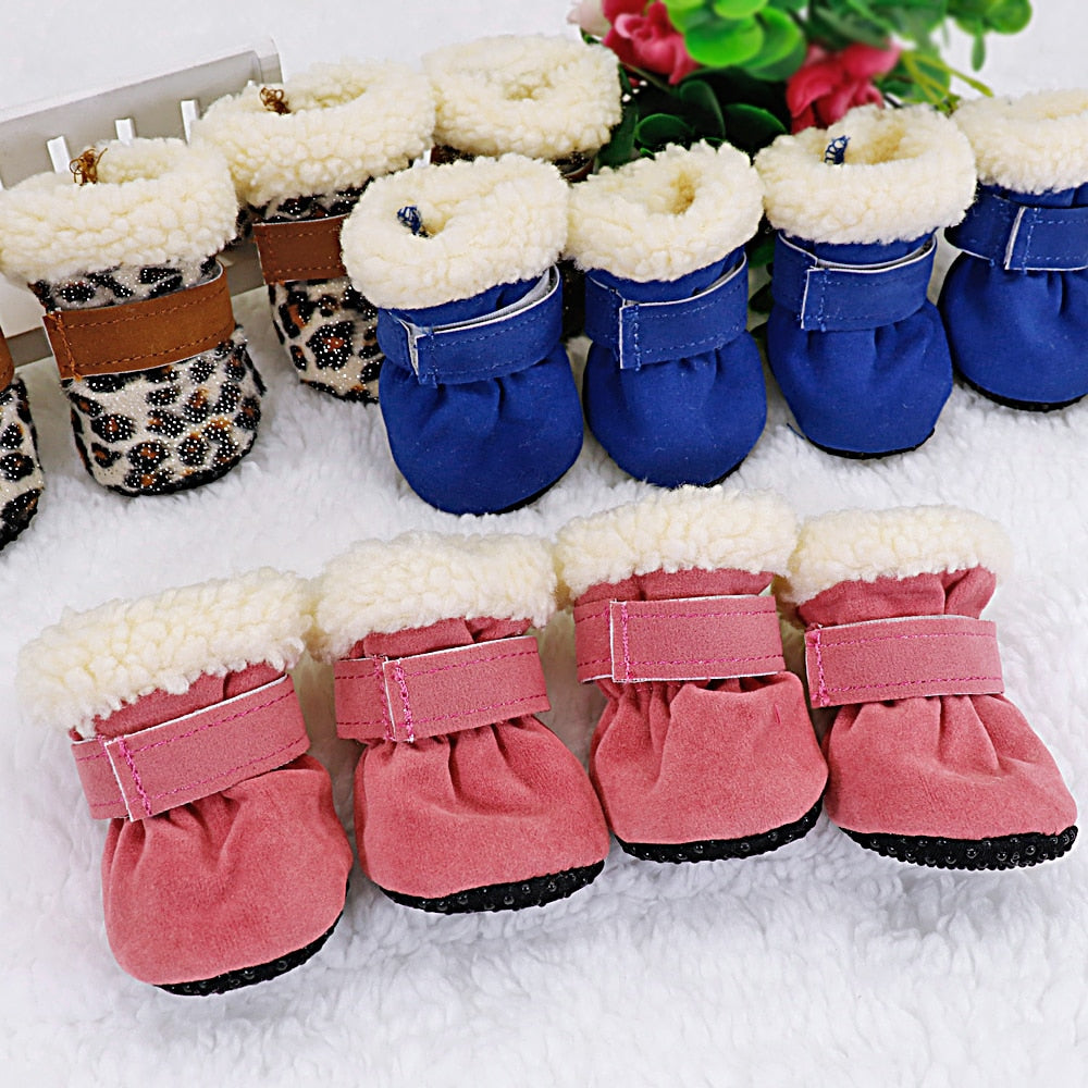 4pcs Furry Warm Dog Shoes