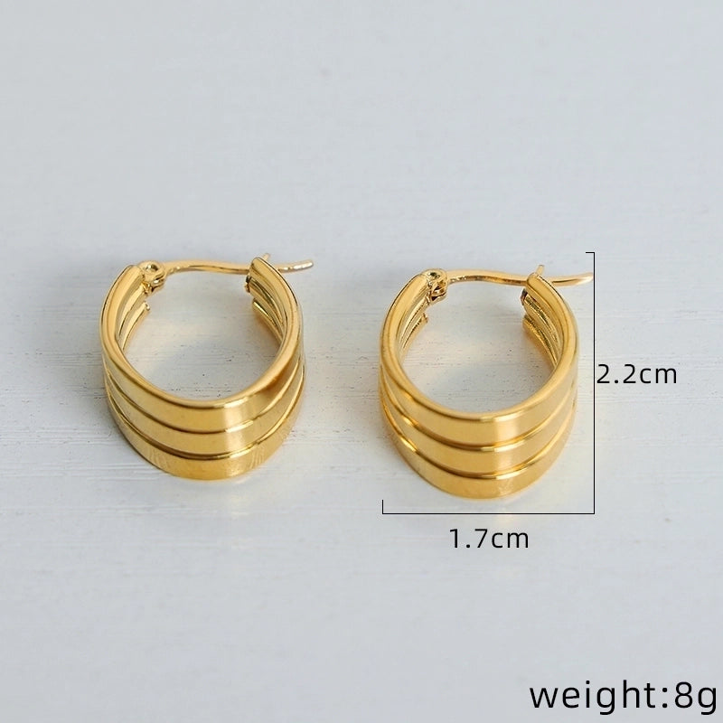 3 Pieces Minimalist Geometric Plating Titanium Steel 18K Gold Plated Ear Studs