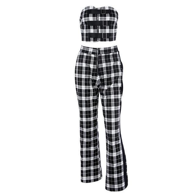 Plaid Two Piece Tube Top Trouser Set
