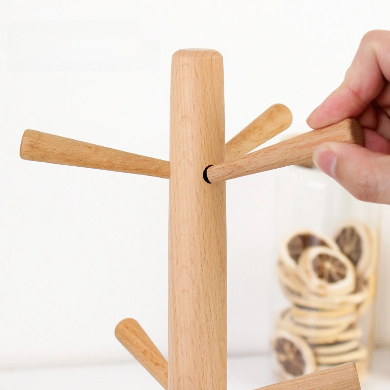 Wooden Six-claw Cup Holder Creative Beech Cup Drain Hanger Household Water Cup Mug Storage Rack
