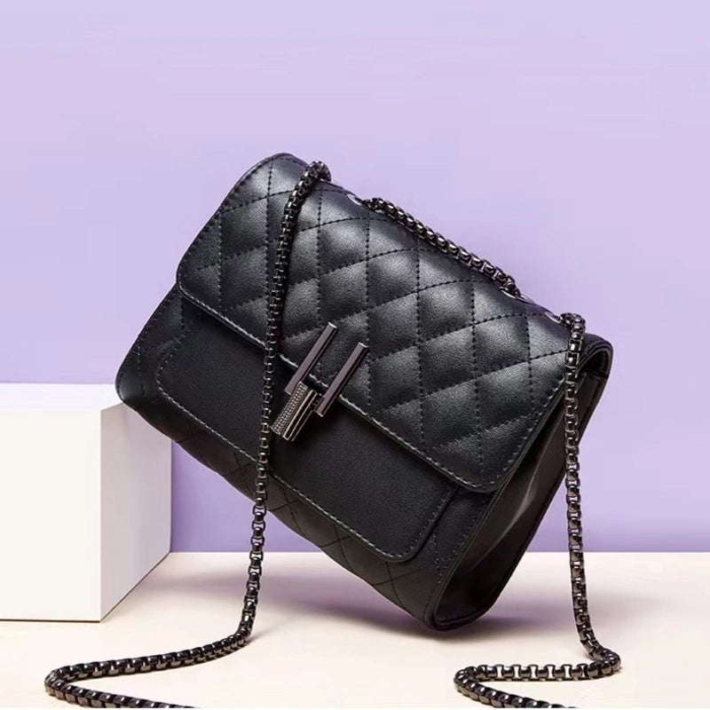 Women's Mini Pu Leather Lingge Elegant Square Lock Clasp Crossbody Bag