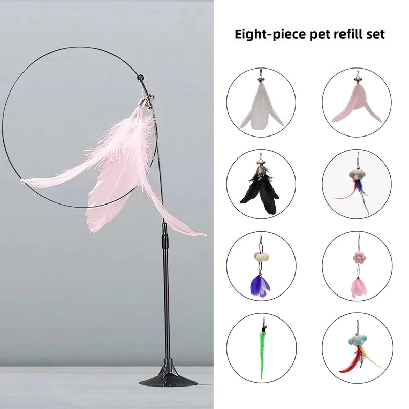 Upgrade Glue Suction Cup Steel Wire Rod Feather Tease Cat Stick Cat Self-Hi Relief Mi Toy Supplies