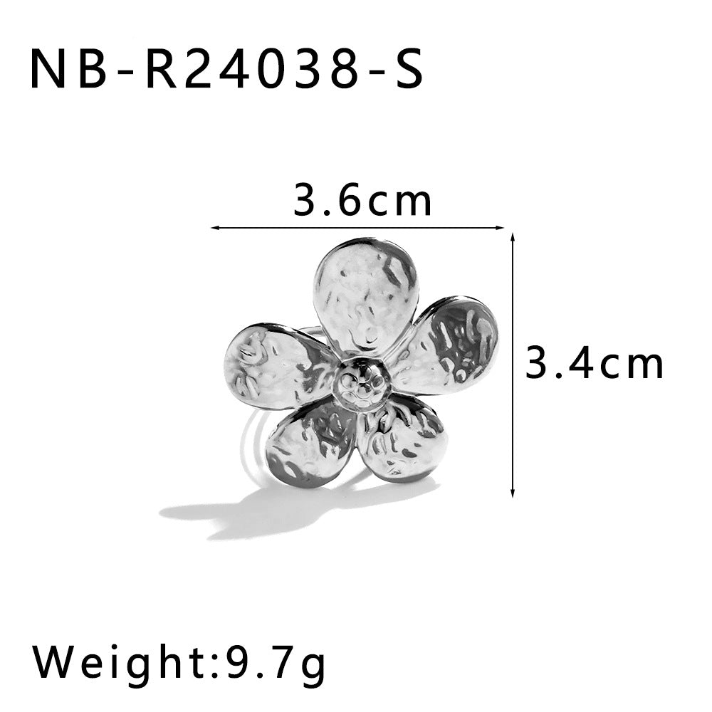 Multicolor Flower Jewelry Set Stainless Steel 18K Real Gold Pleated Women'S Necklace Earrings Ring