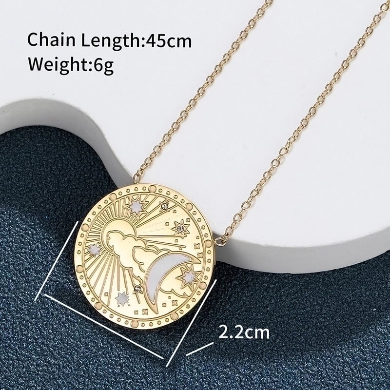 304 Stainless Steel 18K Gold Plated Raw Steel XUPING Minimalist Inlay Sun Moon Artificial Gemstones Pendant Necklace