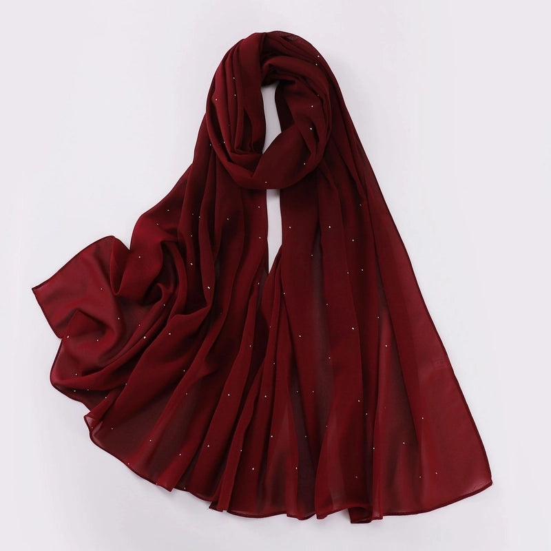 New Pearl Chiffon Long Scarf Gypsophila Hot Drilling Scarf Hui Scarf Middle East Turban Muslim Hijab