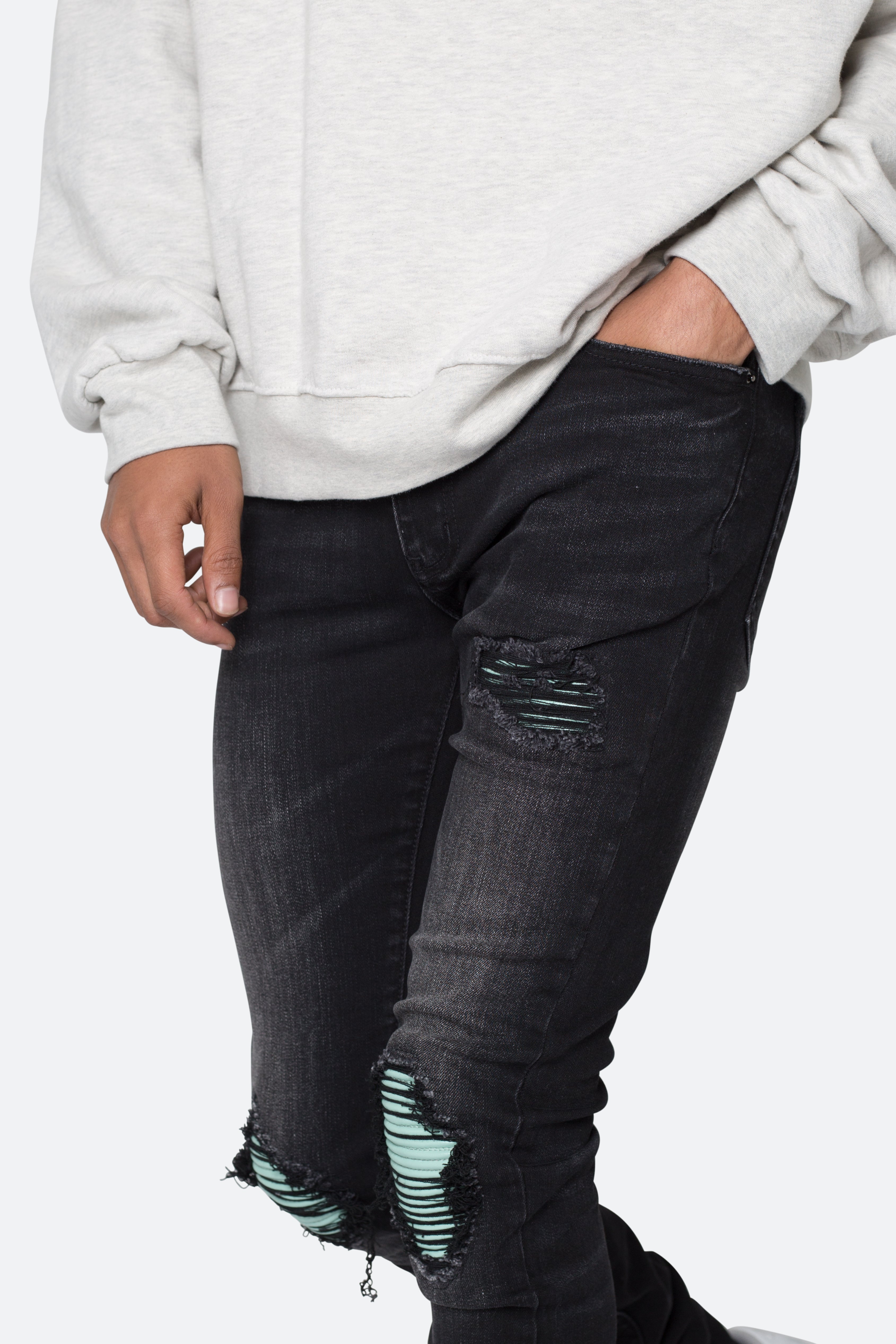 X559 Skinny Moto Denim - Black/Green