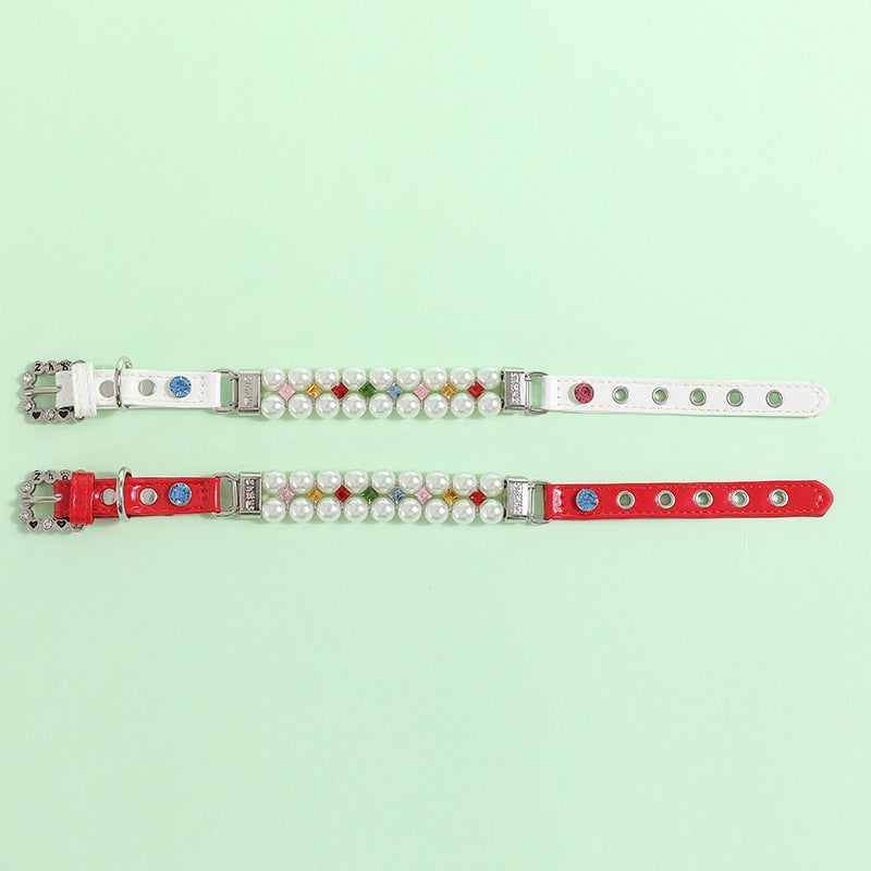 Multi-color Rhinestone Pearl Dog Cat Collar