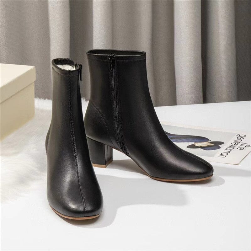 Classic Slimming Boots Elegant Glove-Like Ankle Boots with Fleece Lined Mid Heel