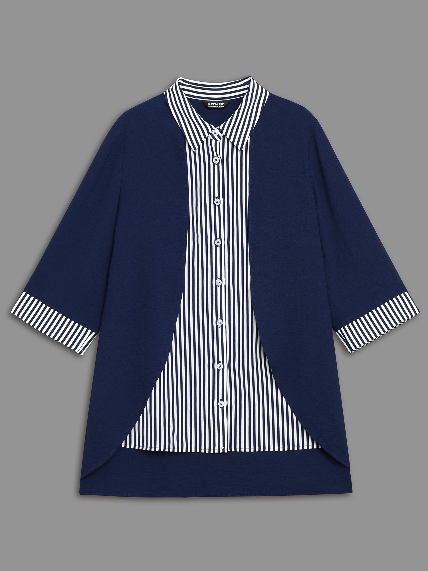 Shirt Collar Patchwork Striped Blouse