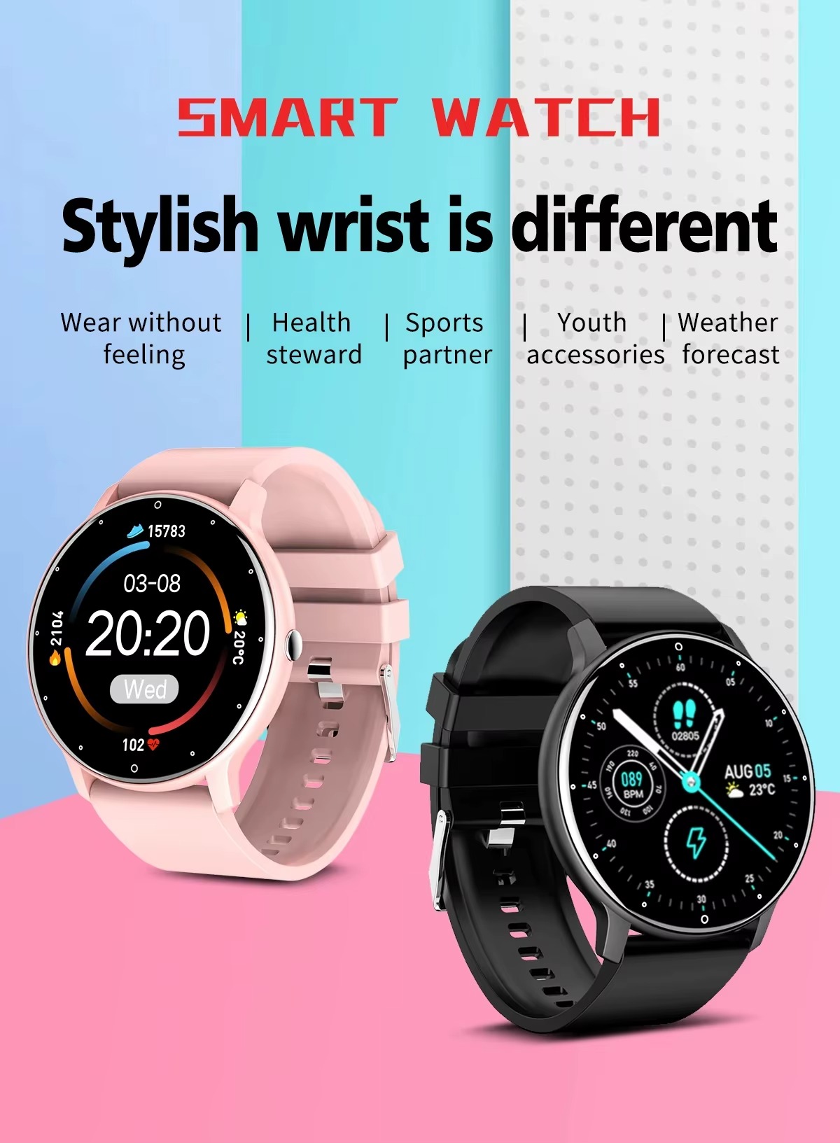 Fitness Tracker Waterproof Smart Watch With ZL02 Round Smart Watch With Heart Rate Monitor Prediction Watch