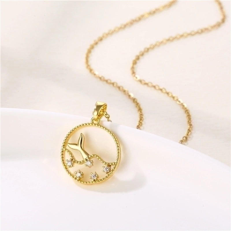 Stainless Steel Titanium Steel 18K Gold Plated INS Style Plating Inlay Sun Heart Shape Whale Zircon Pendant Necklace