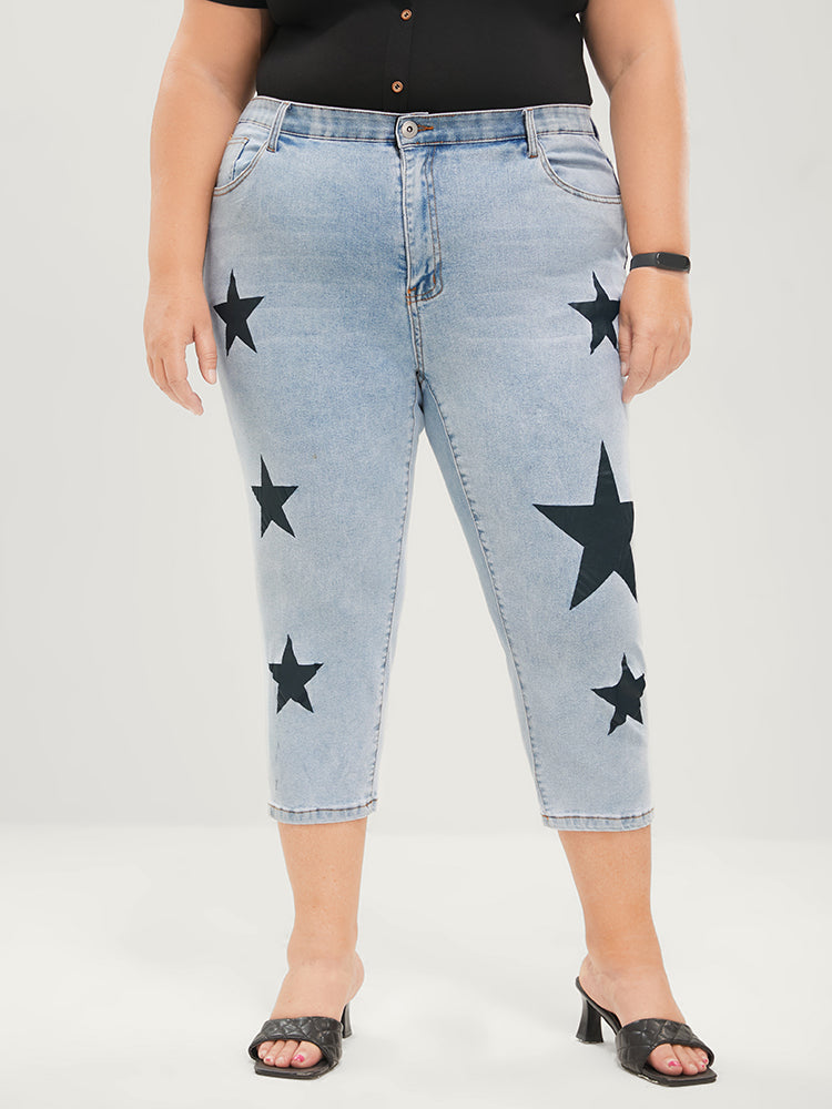 Skinny Very Stretchy Mid Rise Light Wash Cropped Jeans