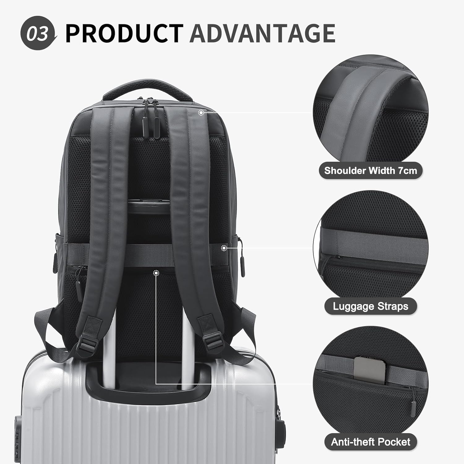 Waterproof Laptop Backpack for Men & Women, Flight Approved Anti-Theft Daypack with 15.6-inch Laptop Sleeve (Black)