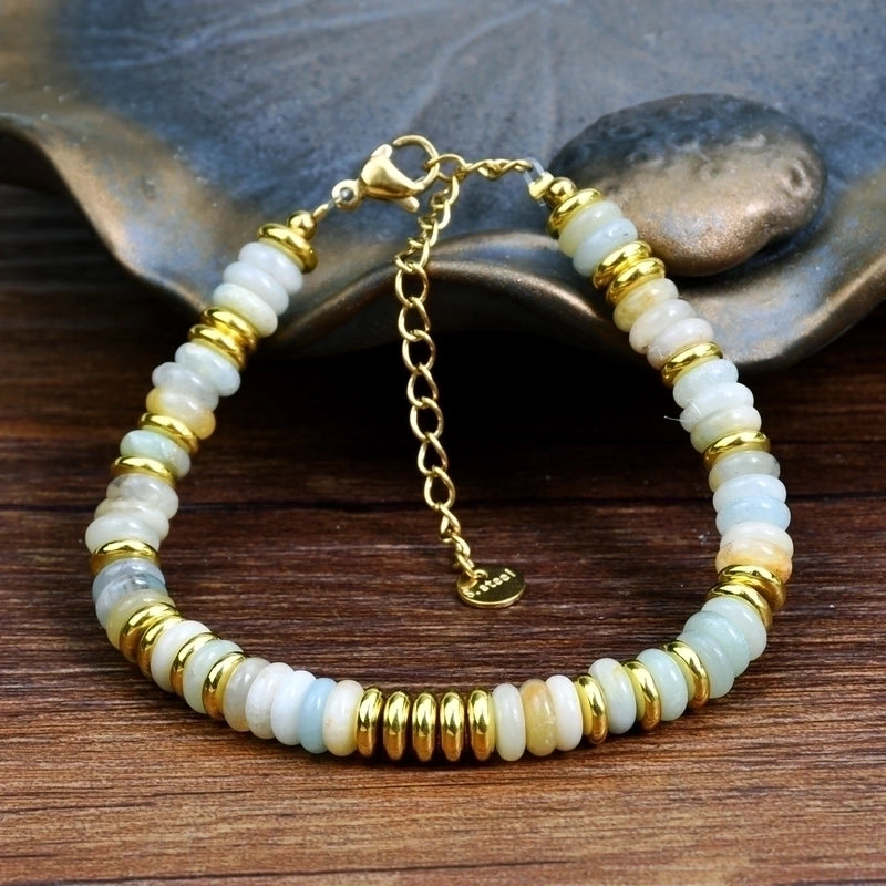 Minimalist Classic Style Round 316L Stainless Steel  Semi-precious Stone Bracelets