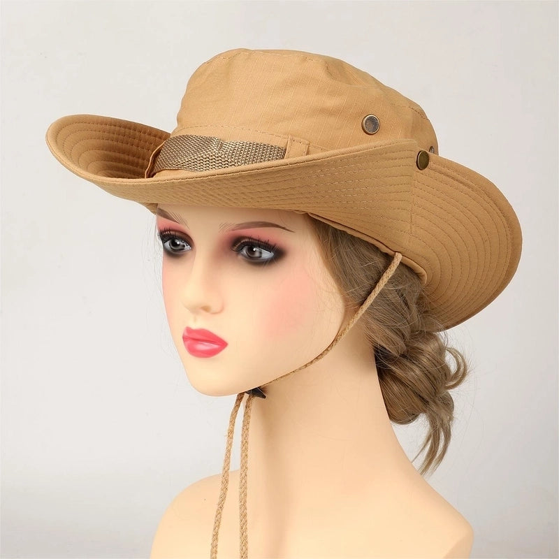 Women's Sports Solid Color Elastic Drawstring Design Button Wide Eaves Bucket Hat