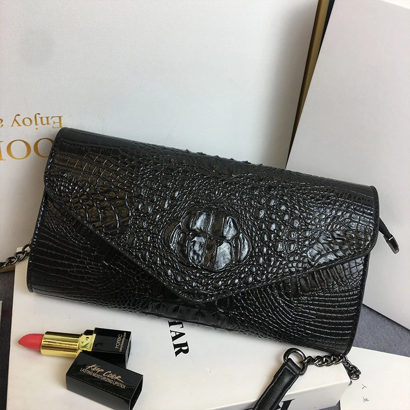 Red Brown Grey Pu Leather Crocodile Square Clutches