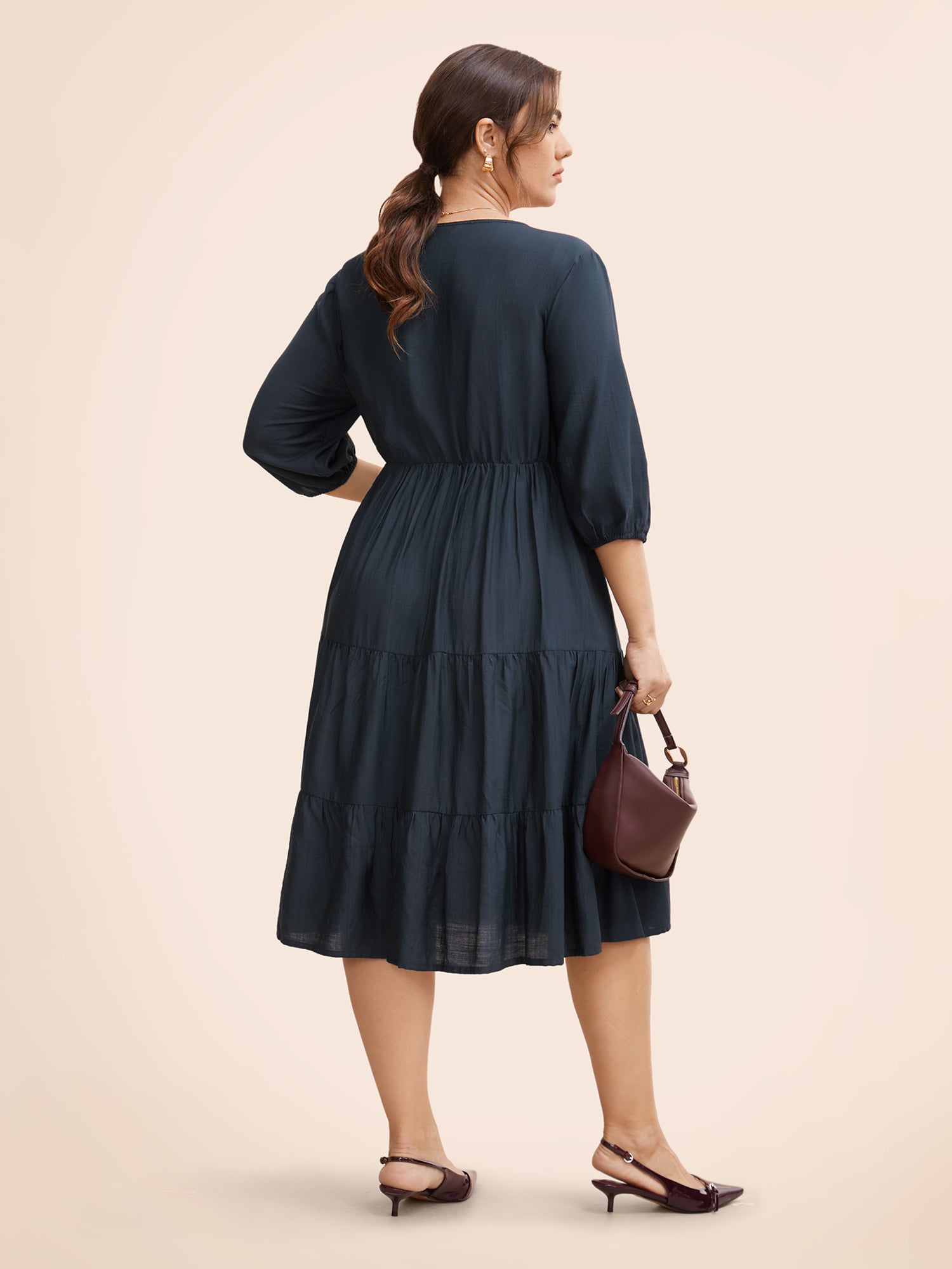 V Neck Ruffle Layered Hem Dress