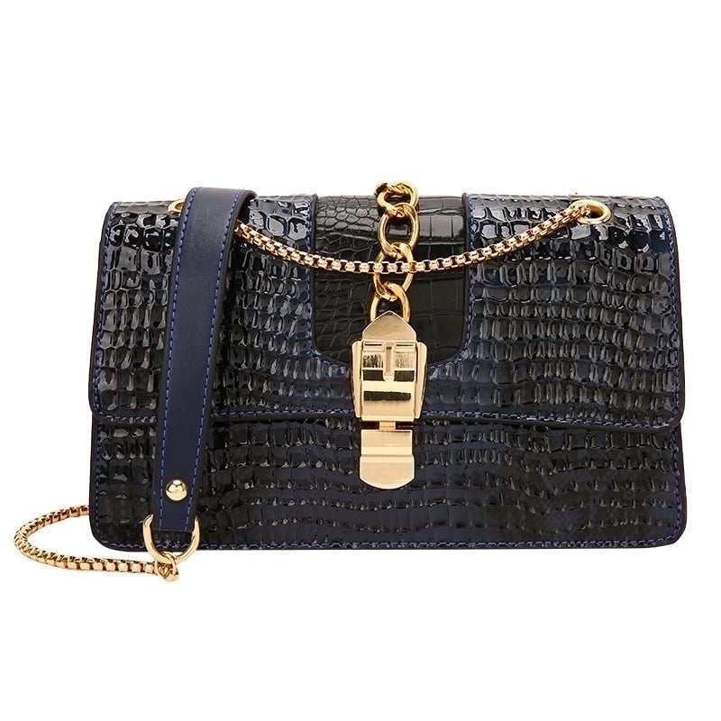 Women's Small Summer Pu Leather Color Block Classic Style Square Lock Clasp Shoulder Bag