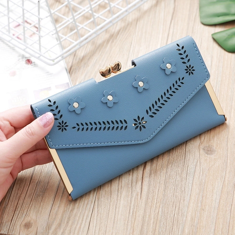 Korean Hollow Flower Long Clutch Bag
