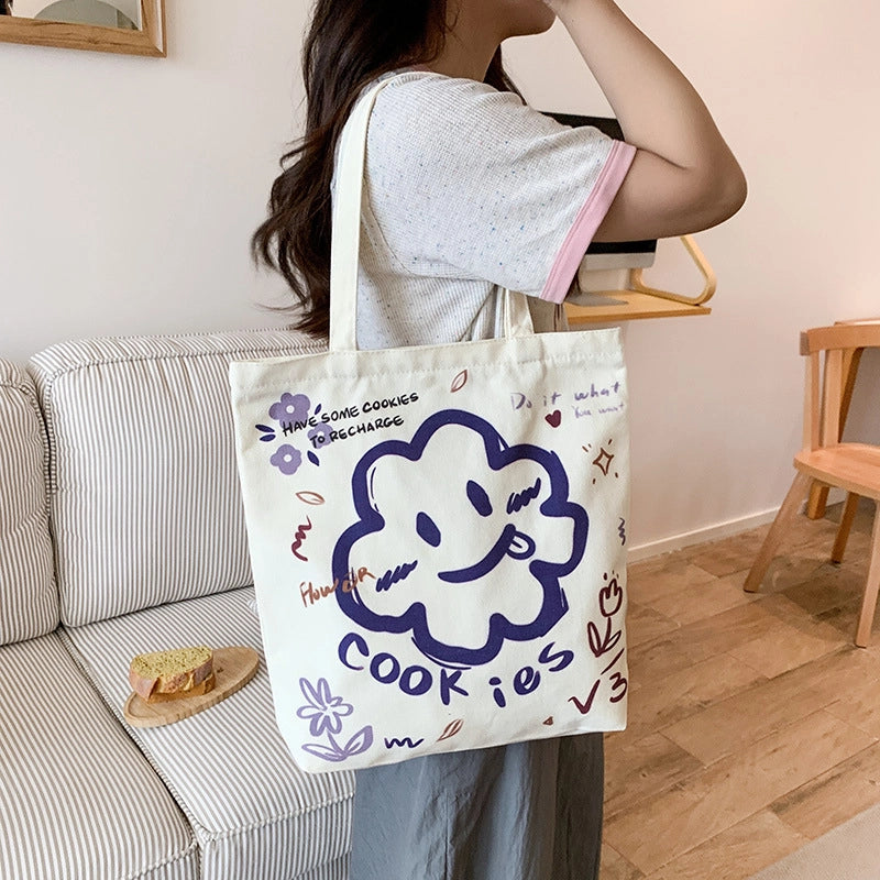 Women's Medium Canvas Cartoon Cute Square Zipper Shoulder Bag